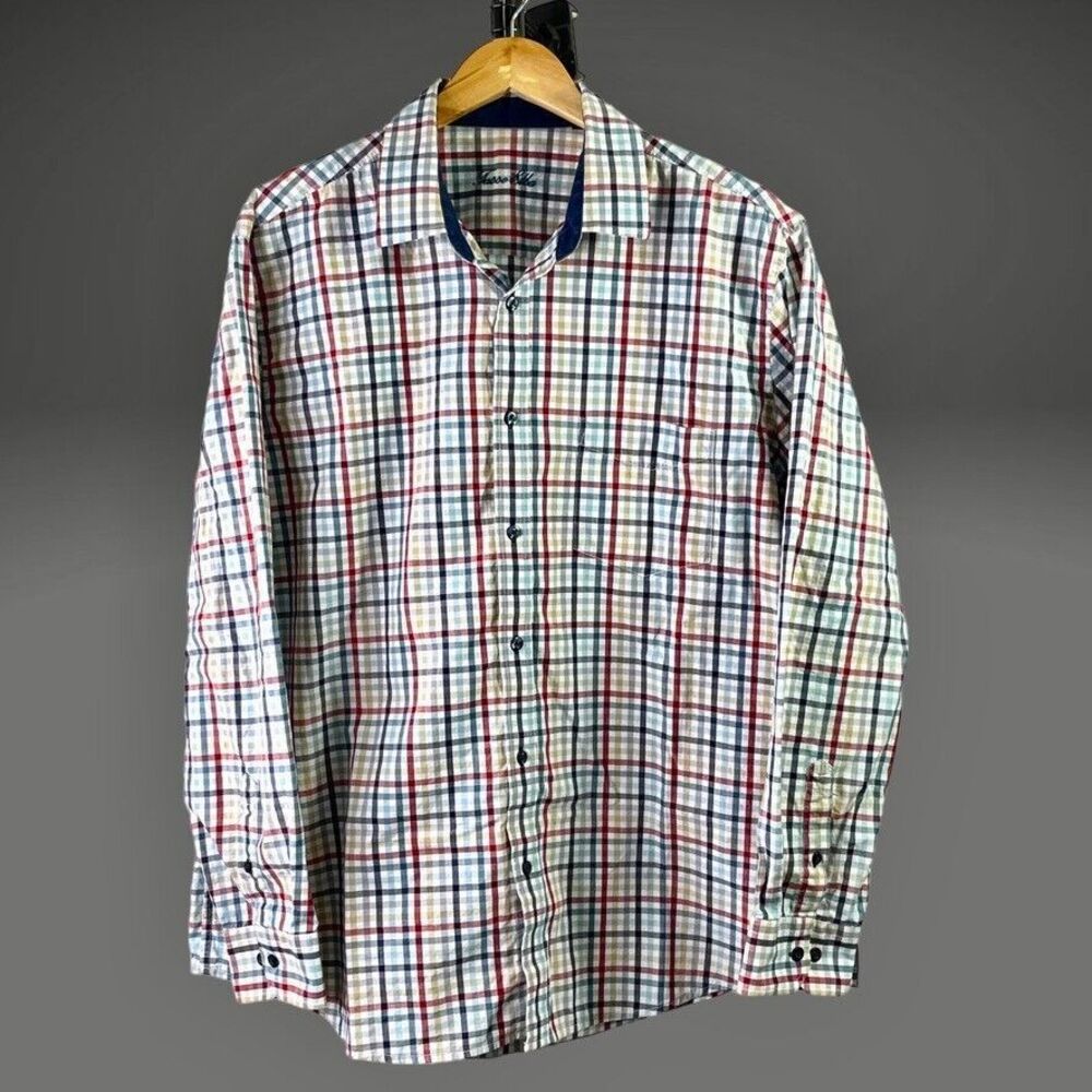 Tasso Elba Mens Long Sleeve Button Up Shirt 100% Cotton‎ XL Multicolor Stripes